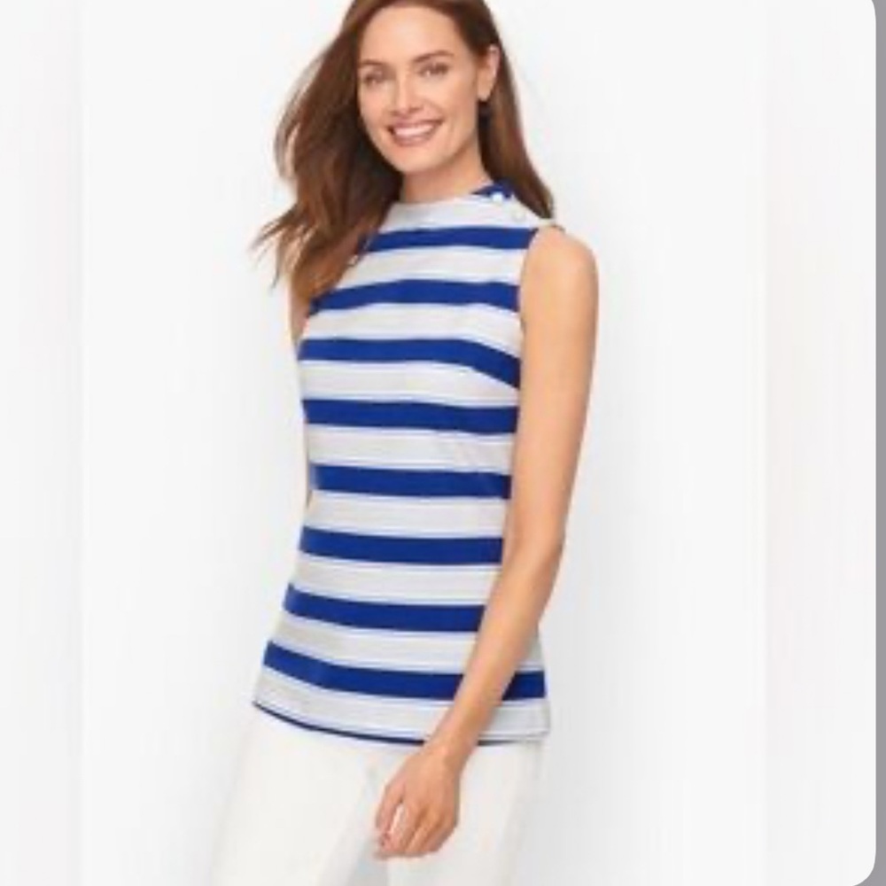 Talbots Navy and White Striped Tank Top Size Med NWT